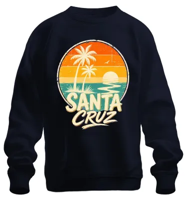 Productafbeelding van Santa Cruz, Californië, strand, surfen, zonsondergang, sweatshirt, marineblauw, maat L