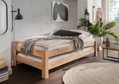 Produktbild von 2er-Set Stapelbett 90x200cm 'Dubi' Buche massiv natur geölt