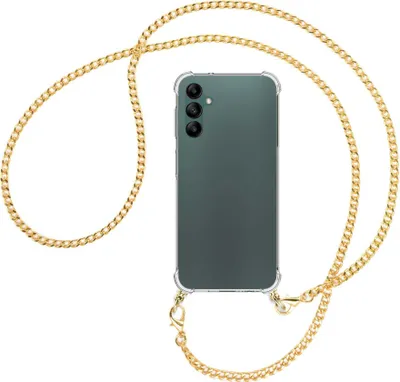 Produktbild von Handykette Backcover-Schutzhülle mit Band (Metall goldfarben) für Samsung Galaxy A14 5G - goldfarbene Kette