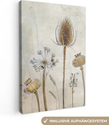 Obrázok produktu pre MuchoWow® - Plátno - Kvety - Akvarel - Zátišie - Hnedé - Vintage, nástenný obraz, nástenné dekorácie obrazy obývacia izba, 20x30cm