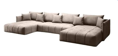 Produktbild von FurMeb24 - U-formiges Ecksofa APOLLO Sofa fur das Wohnzimmer mit Schlaffunktion und Bettzeugablage  BEige MONOLITH 04, 346 x 188 cm, Mit Auflage