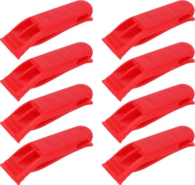 Produktbild von 8PCS Kunststoff Helle Rot Leichte Schwimmweste Dual Frequenz Outdoor Survival Rettungs Notfall Fern Hohe Tonhöhe Pfeife