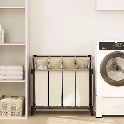 Zdjęcie produktu dla vidaXL Kosz na pranie z 4 kieszeniami, stal kremowa
