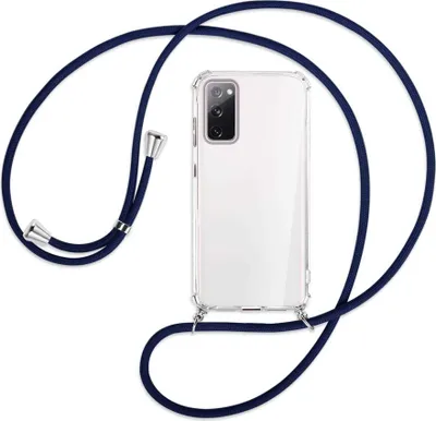 Produktbild von Handykette Backcover-Schutzhülle mit Band (Metall silberfarben) für Samsung Galaxy S20 FE / Lite - dunkelblau