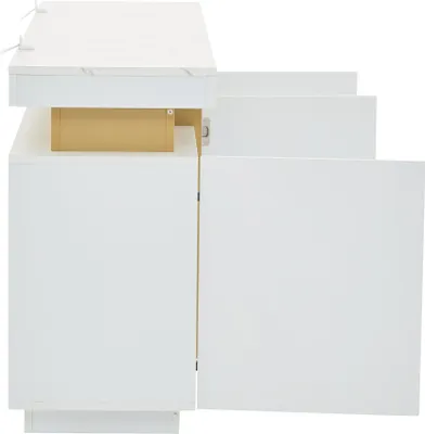 Produktbild von Merax Sideboard Weiß mit Marmoroptik, 140x38x70cm, 3 Türen, Esszimmerschrank mit verstellbaren Fächern, Wohnzimmer Schrank, Platin-Akzente