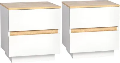 Productafbeelding van Nachtkastje, set van 2, houten nachtkastje met 2 lades | Bijzettafeltje voor boxspringbed, nachtkastje voor slaapkamer en woonkamer, 38 x 32 x 40 cm