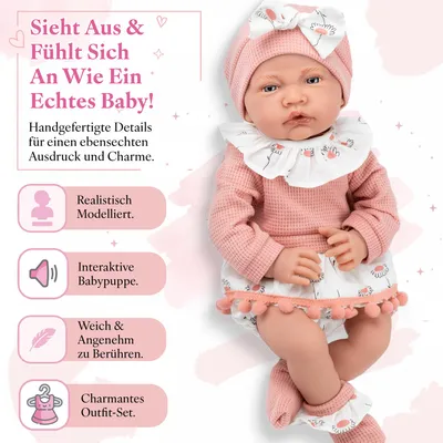 Produktbild von Interaktive Babypuppe Lili 41 cm – realistischer Babylook mit Geräuschen und Zubehör