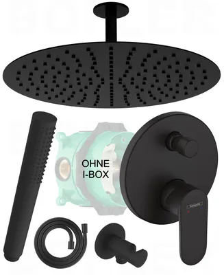 Produktbild von HANSGROHE VERNIS BLEND Unterputz Armatur | inkl. BOFLER Duschset #33-O, XXL Regendusche Ø40cm, Brauseset mit Handbrause, Deckenarm 10cm, matt schwarz