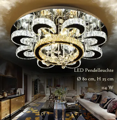 Produktbild von LED Pendelleuchte 6021-80 mit Fernbedienung Lichtfarbe Steuerbar. Kristall klar und bernstein K9. A+,LED Wohnzimmerleuchte Kronleuchte Pendelleuchte Deckenlampe Deckenstrahler led Deckenleuchte Hängeleuchte Hängelampe LED lampe LED Leuchte Beleuchtung Ein