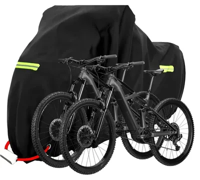 Produktbild von Wasserdichte Abdeckung für 1 oder 2 Fahrräder, aus 210D Oxford-Gewebe, Outdoor-Schutz, Regenschutz mit Ösen für ein Vorhängeschloss, 205 x 110 x 80 cm