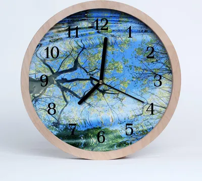 Produktbild von Holzuhr 30fi cm wanduhr - Wasser Bäume Landschaft