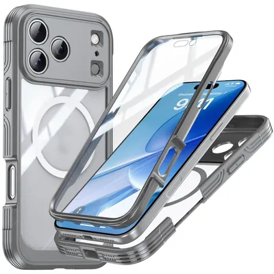 Produktbild von Für Apple iPhone 17 Pro Max MagSafe 360 Grad Full Body Hybrid Tasche Bumper Grau