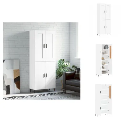 Productafbeelding van vidaXL Hoge kast, wit, 69,5 x 34 x 180 cm, houtvezel - Dressoirs