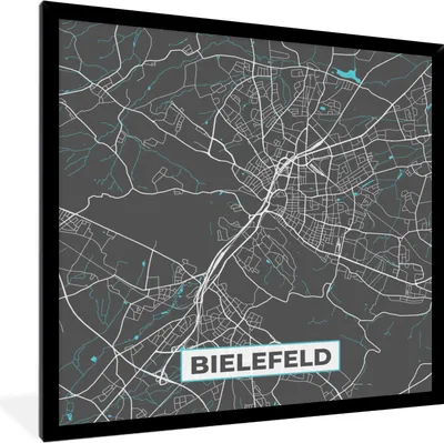 Produktbild von MuchoWow® Gerahmtes Poster Stadtplan - Bielefeld - Deutschland - Karte 40x40 cm - Poster mit Schwarzem Bilderrahmen Wandposter Rahmen Foto Bilder - Mit Rahmen - Wanddekoration Schlafzimmer