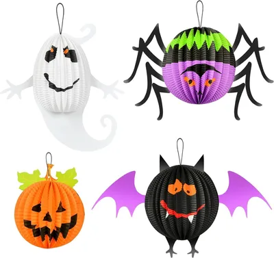 Productafbeelding van Halloween Papieren Lantaarns - 4 Stuks Decoratie voor Feesten en Buiten