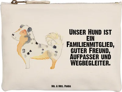 Produktbild von Mr. & Mrs. Panda kosmetiktäschchen Hund Australien Shepherd Größe M - Weiß - Geschenk, Etui, Spruch, Pouch, Sprüche, Kulturtasche, Kulturbeutel, Federmappe, Waschtasche