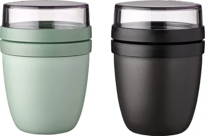 Produktbild von Mepal | Lunchpot Ellipse Mixed | Nordic Sage + Nordic Black | Müslibecher to go | Unterteilung für Joghurt & Müsli | 500 ml + 200 ml | Geeignet für Gefrierschrank, Mikrowelle & Spülmaschine