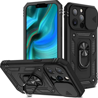 Produktbild von iPhone 13 Pro Max Hülle - Coverup Ring Ständer Back Cover mit Kamera Schutz - Schwarz