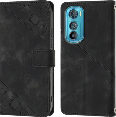 Produktbild von Hülle für Motorola Edge 30 Prägung Flip Leder Brieftasche Schutzhülle mit Ständer Schwarz