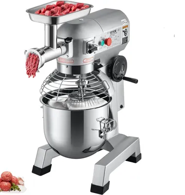Produktbild von VEVOR Gewerblicher Standmixer, 20Qt Edelstahlschüssel, 1100W 2 in 1 Multifunktionaler Elektrischer Lebensmittelmixer mit Fleischwolf & 3 Geschwindigkeiten, Teighaken Schneebesen Rührer Inklusive, Perfekt für Bäckerei Pizzeria