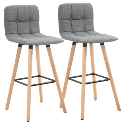 Immagine prodotto di Set 2 Sgabelli 41,5x47x97,5 cm Gambe in Legno Tessuto Effetto Lino Grigio