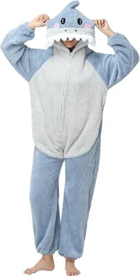 Productafbeelding van Eendelige dierenpyjama voor dames, uni onesie met capuchon en voorrits, geschikt als nachtkleding of kostuum
