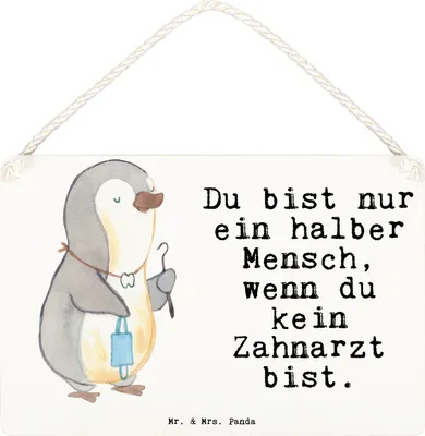 Produktbild von Mr. & Mrs. Panda Schild Zahnarzt Herz DIN A6 - Weiß - Geschenk, Türschild, kleine aufmerksamkeit, hängeschild, wandhänger, holzbild