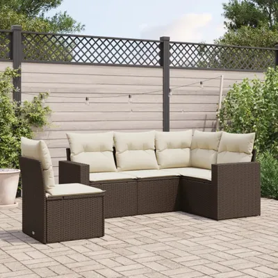 Produktbild von 5-tlg. Garten-Sofagarnitur - mit Kissen Braun Poly Rattan - Sitzgruppe 3251310