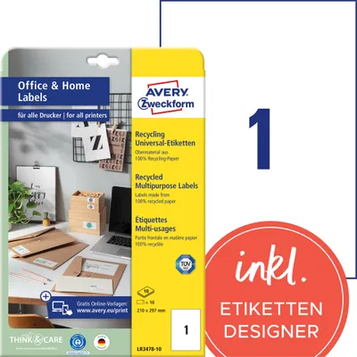 Zdjęcie produktu dla AVERY Zweckform LR3478-10 10 etykiet AVERY Zweckform LR3478-10 biały 210,0 x 297,0 mm