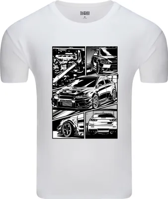Produktbild von Diarbo Herren T-Shirt mit Aufdruck Für Autofans Mitsubishi Lancer Comic Weiß Gr.XXXL