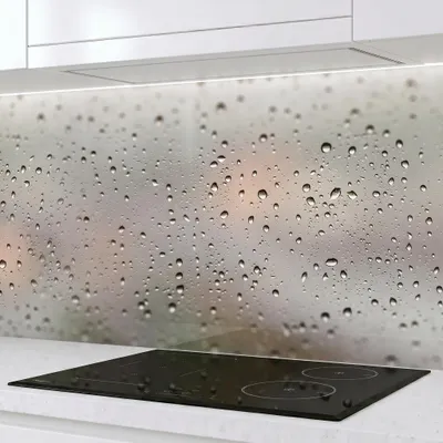 Produktbild von Küchenrückwand Regentropfen 60x300 cm – monolithische ABS-Platte mit Direktdruck, Spritzschutz Küche & Bad, Fliesenspiegel