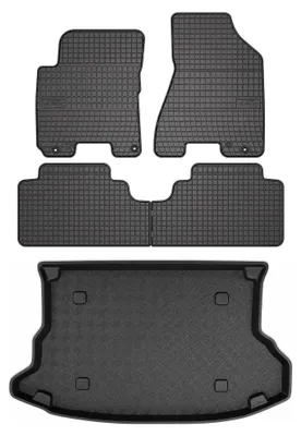 Produktbild von Gummimatten + Kofferraumwanne für Hyundai Tucson I 2004-2010 (Standard-Kofferraum) – Schwarz, passgenau – Wielganizator SolidPRO