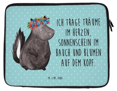 Produktbild von Mr. & Mrs. Panda Hülle Laptop Stinktier Mädchen 33 x 42 cm - Türkis Pastell - Geschenk, Laptophülle, Skunk, Yoga, Wildtier, Namaste, Sleeve, Laptoptasche, Tasche