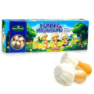 Produktbild von Funny Mushrooms Pilzkekse mit weißer Schokolade 170g