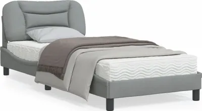 Produktbild von Design Bettgestell mit LED Hellgrau 90x190 cm Stoff, Klassische Betten 2024 Neu