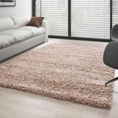 Produktbild von Weicher und flauschiger beigefarbener Hochflorteppich, 30 mm, für Wohn- und Schlafzimmer 100 x 200 cm