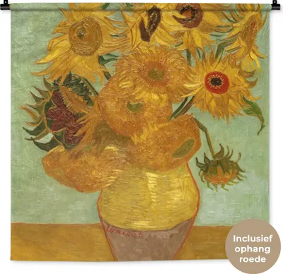 Produktbild von MuchoWow® Wandteppich Wandbehang Sonnenblumen - Vincent van Gogh 90x90 cm Tapisserie Dekoration Wandtuch - Wandaufhänger