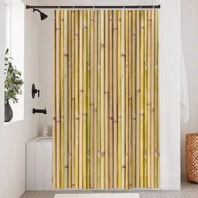 Produktbild von Duschvorhang Bambusoptik, wasserabweisend, 120 x 180 cm, mit Ringen, für Bad und Dusche