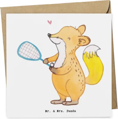 Produktbild von Mr. & Mrs. Panda Grußkarte Fuchs Squash spielen - Weiß - Geschenk, anlasskarte, Ballsport, Klappkarte, Squashhalle, faltkarte, doppelkarte, Glückwunschkarte