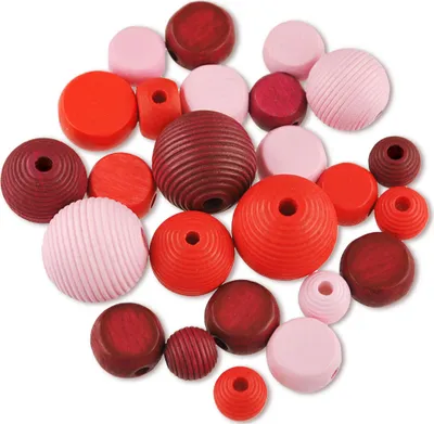 Produktbild von 25 Holzperlen  10-20mm rot durchgebohrt Holzkugel geriffelt basteln fädeln Holz Perle