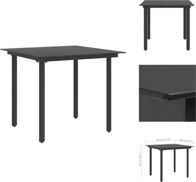 Image de vidaXL Table de jardin noire 80x80x74 cm Acier et verre - Tables de jardin