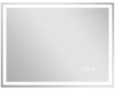 Obrázek produktu pro LED zrcadlo s funkcí proti zamlžování a s hodinkami | Barva: stříbrná | Rozměry: 60 x 3,5 x 80 cm