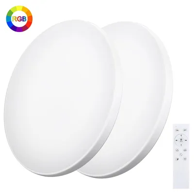 Produktbild von 2er-Pack LED-Deckenleuchten - 24 W - Ø 30 cm - Dimmbar - Fernbedienung und App - RGB-Farbwechsel - Weiß