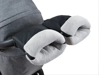 Produktbild von BabyLux Handmuff für Kinderwagen MUFF Reißverschluss MR3 Schwarz + Minky Grau