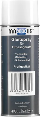 Produktbild von MAXXUS Gleitspray - 400 ml, Universal, Fettfrei, Temperaturbeständig - Schmiermittel, Silikonspray, Trennmittel für Fitnessgeräte (Crosstrainer, Laufband, Ergometer, Kraftstation, Rudergerät, Bike)