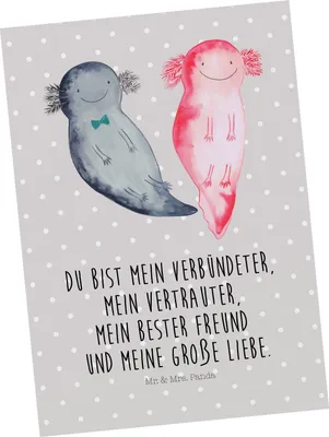 Produktbild von Mr. & Mrs. Panda Postkarte Axolotl Freundin - Grau Pastell - Geschenk, Liebe, Valentinstag, Grußkarte, Ansichtskarte, Ansichtskarten, bildkarte, Ehemann, Lurch