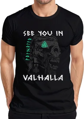 Produktbild von See you in Valhalla Wikinger Schädel Runen Mjolnir Nordisch Odin Herren T-Shirt, Schwarz, 3XL