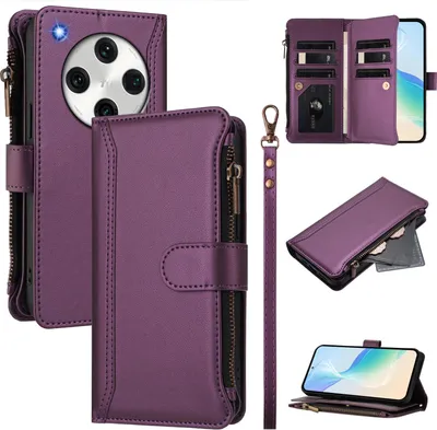 Obrázek produktu pro Pouzdro pro Oppo Find X8 Pro, zipem, peněženkovéPolyuretankožené flip pouzdro s kapsami na karty, stojánkem a poutkem na ruku Fialová