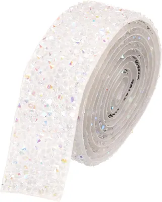 Imagen del producto de Cinta adhesiva de strass, autoadhesiva, de 2,5 metros de largo por 2,5 centímetros de ancho, color blanco, para decoración de fiestas