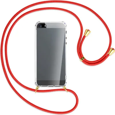 Produktbild von Handykette Backcover-Schutzhülle mit Band (Metall goldfarben) für Apple iPhone 5, 5S, SE - rot